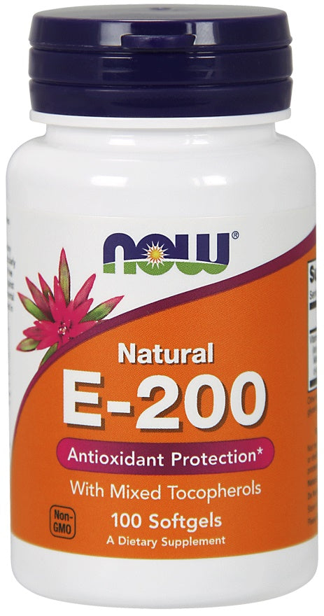 Now Foods Vitamin E-200, Natural (Mixed Tocopherols), 100 Softgels
