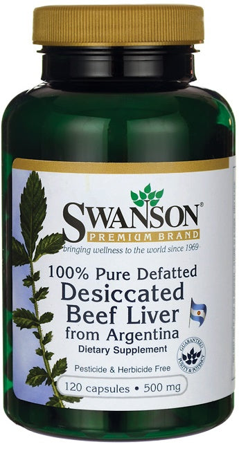 Swanson Desiccated Beef Liver 500mg 100% Pure Defatted, 120 Capsules