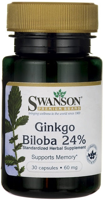 Swanson Ginkgo Biloba Extract 24% 60mg, 30 Capsules