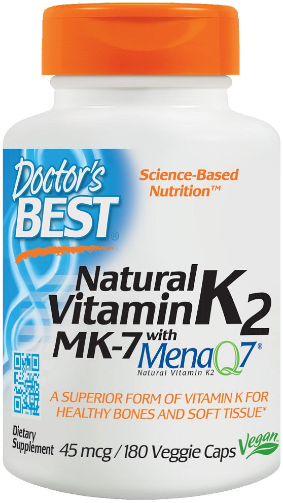 Doctor's Best Natural Vitamin K2 MK7 with MenaQ7 45mcg, 180 or 60 vCapsules