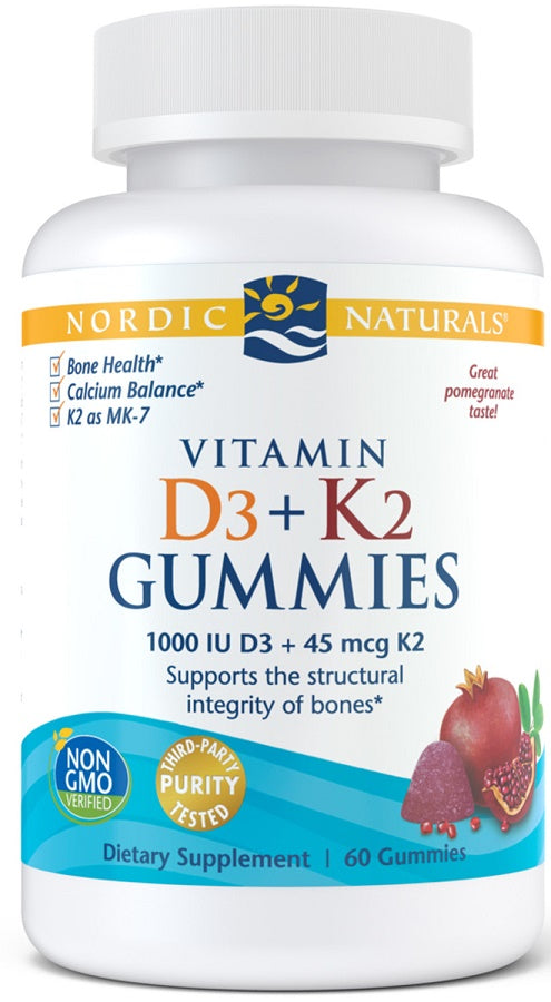 Nordic Naturals Vitamin D3+K2 Gummies Pomegranate, 60 gummies