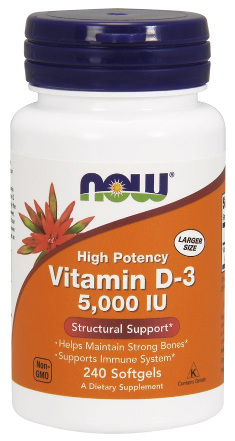Now Foods Vitamin D-3 5000 IU, 120 or 240 Softgels