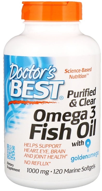 Doctor's Best Purified & Clear Omega 3 Fish Oil 1000mg, 120 marine Softgels