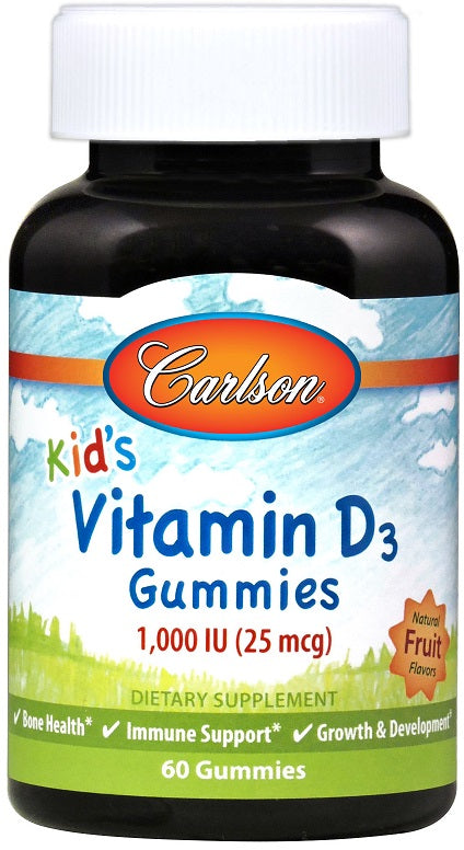 Carlson Labs Kid's Vitamin D3 Gummies 1000 IU Natural Fruit, 60 gummies