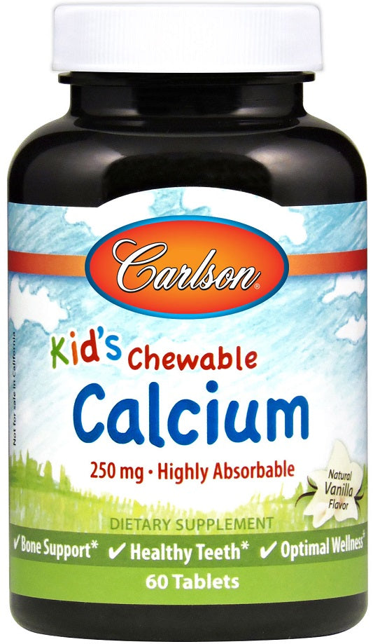 Carlson Labs Kid's Chewable Calcium 250mg Natural Vanilla, 60 Tablets