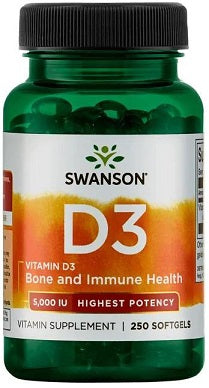 Swanson Vitamin D-3 5000 IU, 250 Softgels