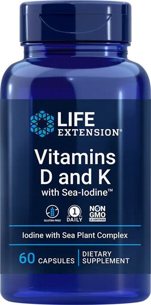 Life Extension Vitamins D and K with Sea-Iodine, 60 Capsules