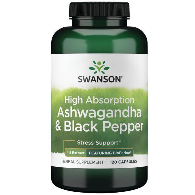 Swanson High Absorption Ashwagandha & Black Pepper, 120 Capsules