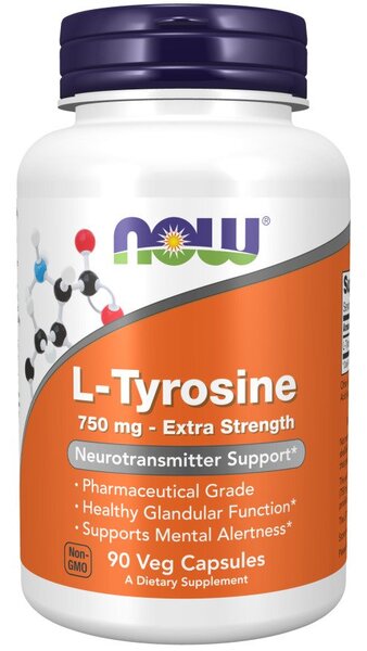 Now Foods L-Tyrosine Extra Strength 750mg, 90 vCapsules