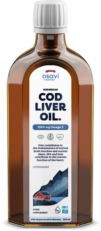 Osavi Norwegian Cod Liver Oil 1000mg Omega 3 (Unflavoured), 250 ml.