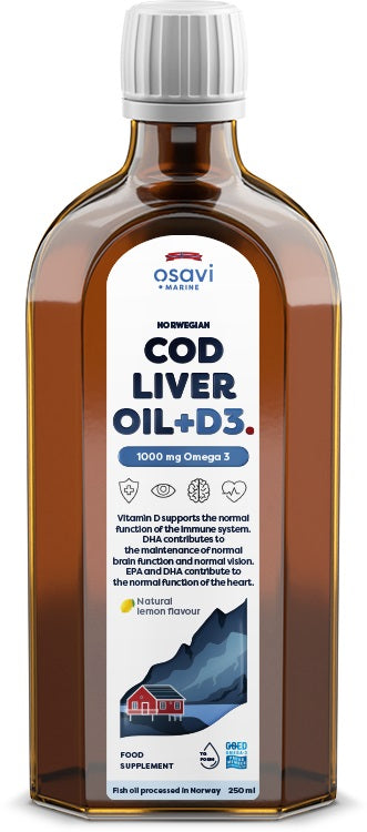 Osavi Norwegian Cod Liver Oil + D3 1000mg Omega 3 (Lemon), 250 ml.