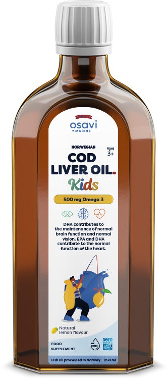 Osavi Norwegian Cod Liver Oil Kids 500mg Omega 3 (Lemon), 250 ml.