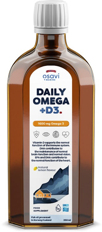 Osavi Daily Omega + D3 1600mg Omega 3 (Natural Lemon), 250 ml.