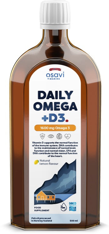 Osavi Daily Omega + D3 1600mg Omega 3 (Natural Lemon), 500 ml.